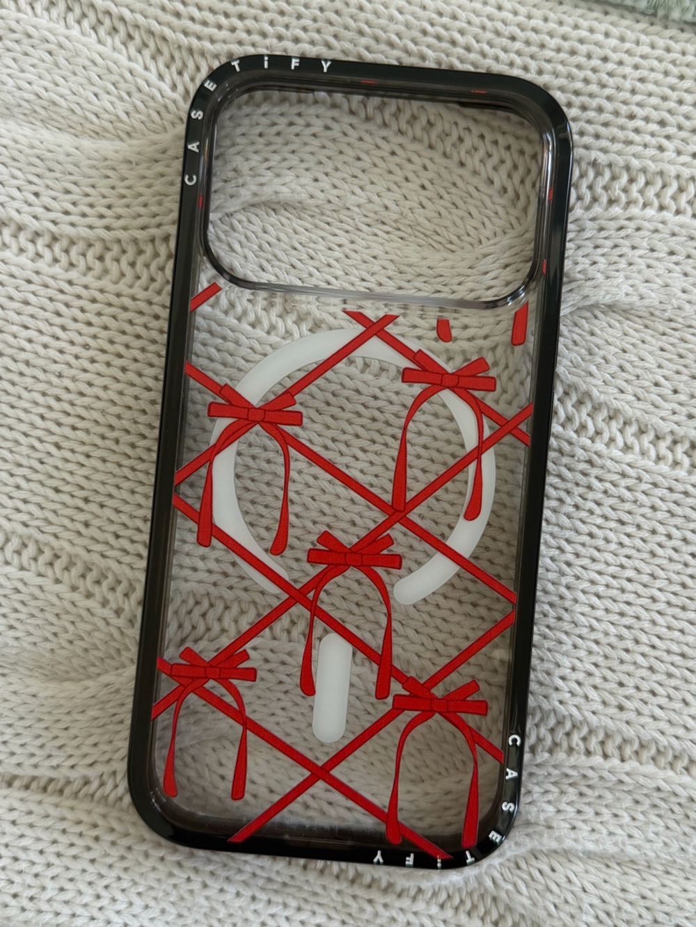 Casetify Clear Phone Case with Black Frame and Red Bow Pattern iPhone 17pro